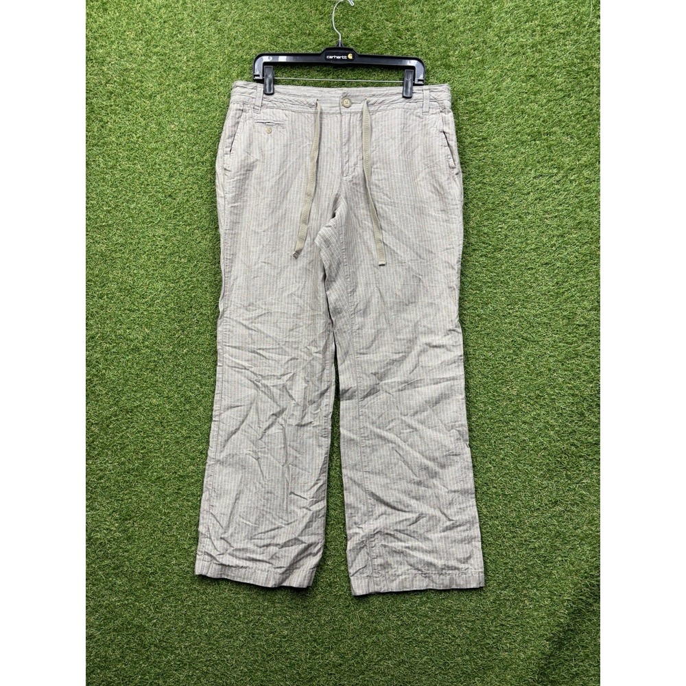 Lands' End Linen Pants Womens 12 High Rise Elastic Drawstring Chino Dress Beige